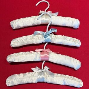 4 vintage satin baby Kids hangers padded 10" blue pink white bow